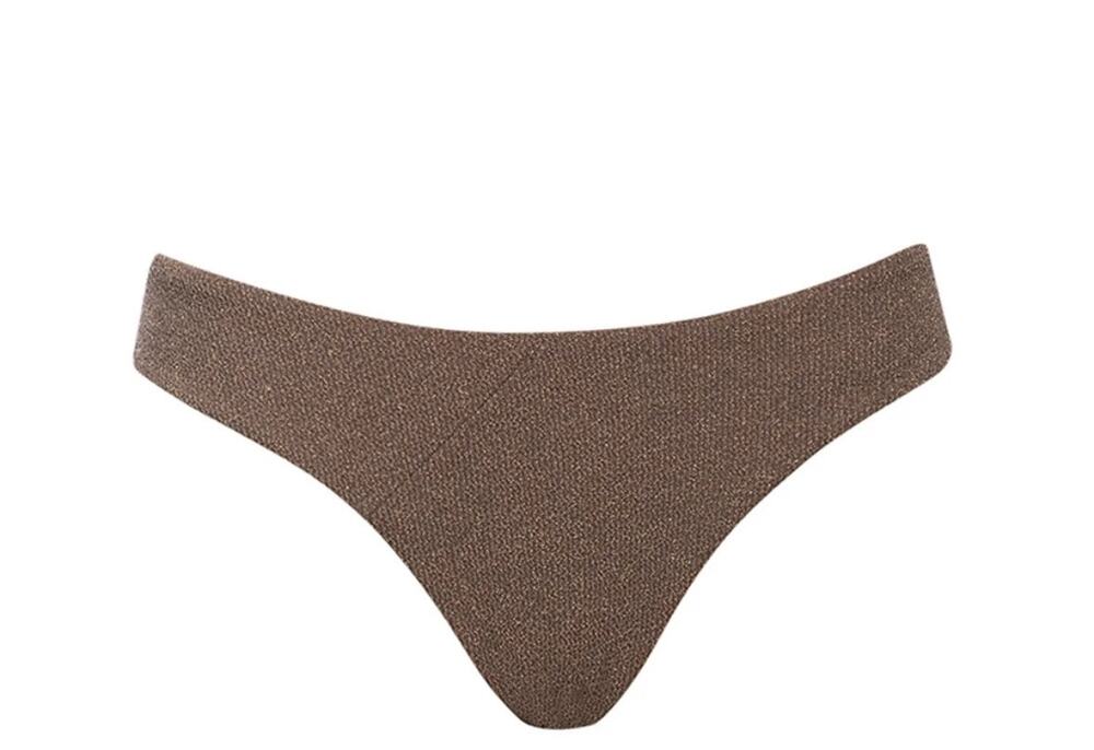 VETCHY Laguna High Rise Bikini Bottom — Brown Gold Lurex, Size L